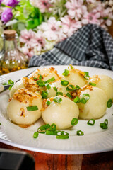Potato dumplings with meat.
