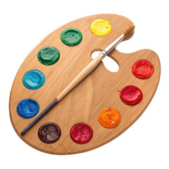 Wooden artist palette png watercolor palette png oil paint palette png creative board png paint holder png mixed colors png art gear png transparent background image