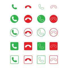 Phone call icon set accept and decline, Telephone call vector sign Accept and decline handset button. 
