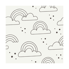 Neutral Clouds Minimalist Pattern, Golden banana leaf line arts, Hand drawn outline design for fabric, print, cover, banner and invitation, Vector illustration