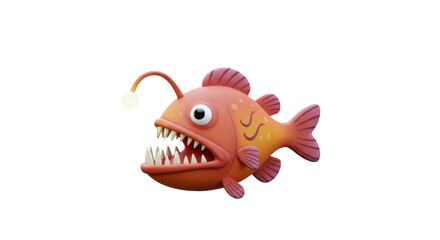 Isolated Anglerfish Cartoon Creature Deep Sea