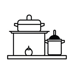 cooking station stove pots vector line art
