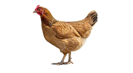 Isolated Brown Hen with Red Comb Standing