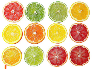 Fototapeta premium Citrus fruit slice array isolated over png transparent background 