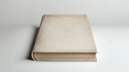 Fototapeta premium Old textured hardcover book with worn edges on white background, top view flat lay.