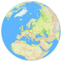 View of the earth from space showing the location of Poland