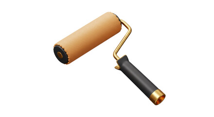 Isolated Paint Roller with Black Handle and Golden Accents