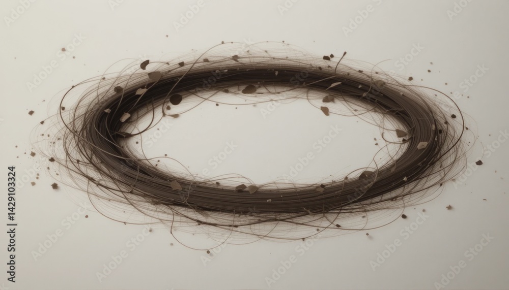 Poster dynamic circular abstract pattern of twisted lines and leaves in minimalist style artistic environme