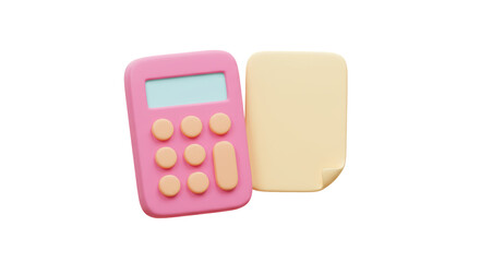 Isolated Pink Calculator with Blank Paper