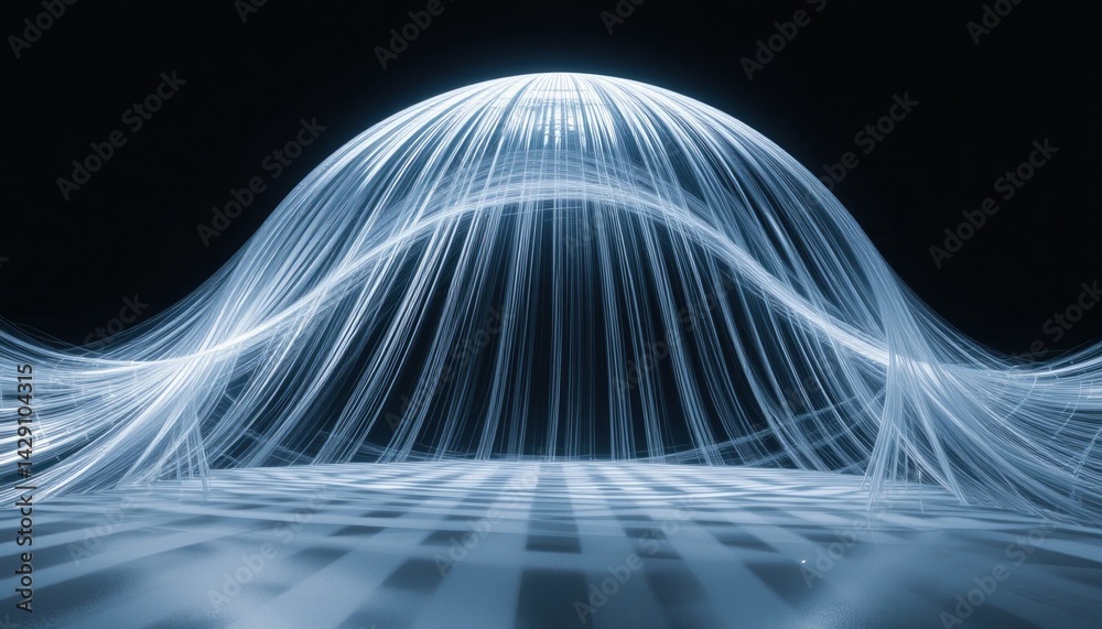 Poster dynamic wave patterns abstract digital space 3d visualization futuristic environment aerial view con
