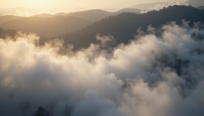 Obraz premium Misty mountain sunrise scenic viewpoint aerial photography natural landscape serene environment