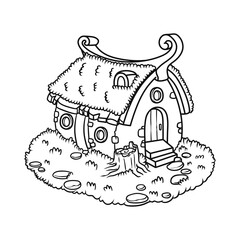 Vector design line art of mossy wooden house