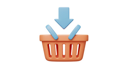 Isolated Shopping Basket with Downward Arrow