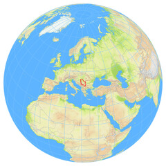 View of the earth from space showing the location of Serbia