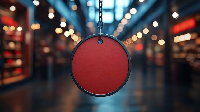 sale marker label transparent crimson circular store shelf dangler design mockup