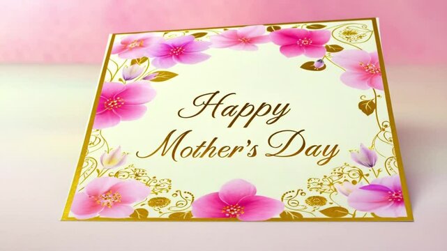 Elegant mother's day greeting card with pink flowers and golden details
