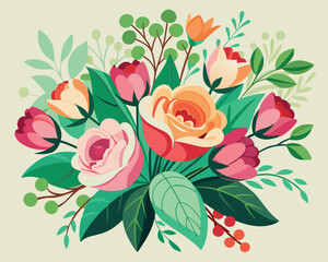 Vibrant Floral Bouquet. Roses. Tulips. and Blooming Flowers