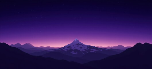 Majestic mountain landscape under a twilight sky with purple hues.