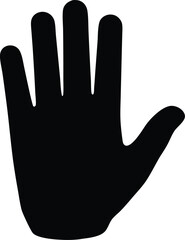 Obraz premium Minimalist Stop Hand Icon – Black Silhouette on White Background Vector