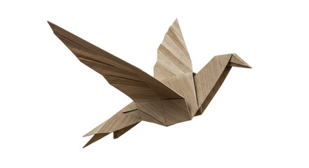 Isolated Origami Dove Made of Wood