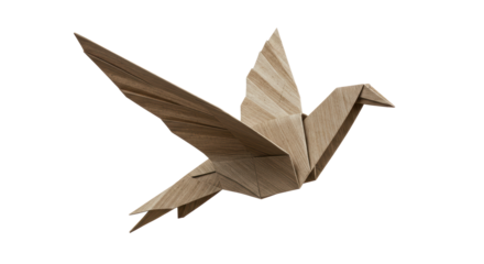 Isolated Origami Dove Made of Wood