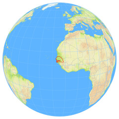 View of the earth from space showing the location of Senegal