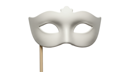 Isolated Blank White Masquerade Mask on a Wooden Stick