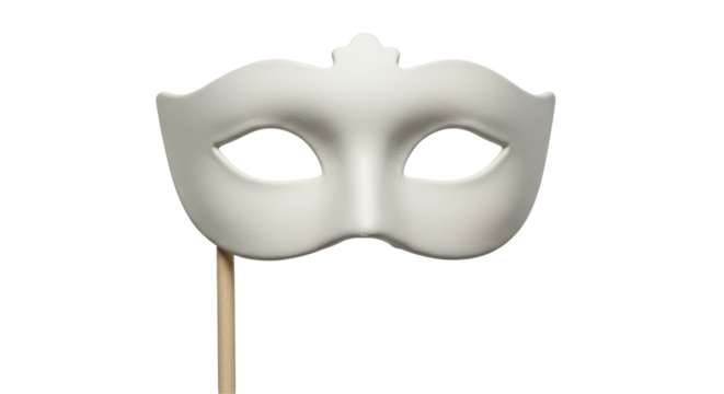 Isolated Blank White Masquerade Mask on a Wooden Stick