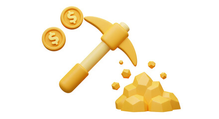 Isolated Pickaxe Mining Gold Nuggets