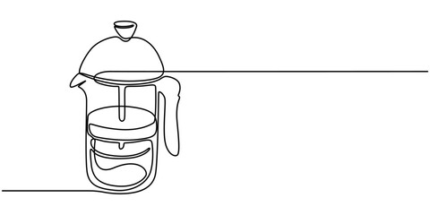 Coffee Pot continuous line drawing with color shapes, Continuous one line drawing of moka pot- barista equipment. Coffee pot  in single line draw illustration. Editable stroke, Moka Pot Continuous.