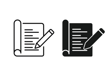 Notes symbol, pencil and paper book icon flat design isolated on white background 