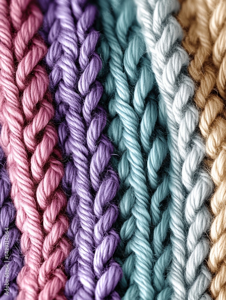 Poster close-up look at cozy knitted wool texture showcasing pastel colors and intricate patterns perfect f