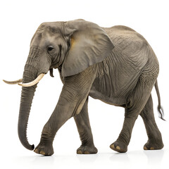 Fototapeta premium A big African elephant, a wild mammal with a trunk and ivory tusks, isolated on white