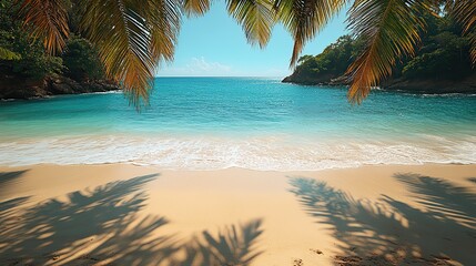 Naklejka premium Shadows cast by palm leaves on a sun-drenched sandy beach