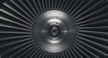 Close Up of a Silver Jet Engine Turbine With Radial Blades Showing Aerospace Technology and Industrial Design