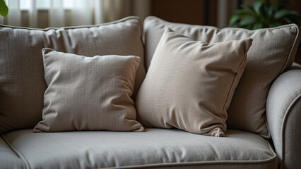Light Brown Couch with Pillows in Living Room