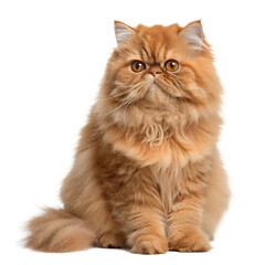 A fluffy, white Scottish Fold kitten and a tabby Maine Coon cat are cute, isolated domestic pets sitting and looking adorable