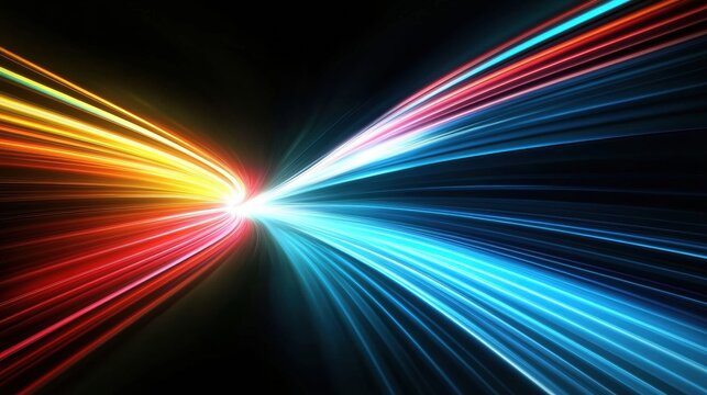High-speed blue laser beam effect emitting colorful light on dark background for dynamic science fiction concept G35
