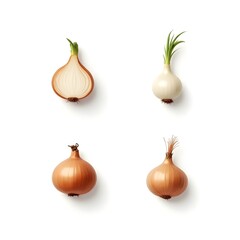Set of Onion Bulb Icon Fresh Ripe Organic Root Vegetable Ingredient Healthy Nutrition Farmer Produce Agriculture 3D Vector Illustration