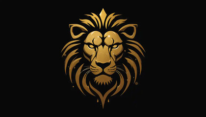 Obraz premium Elegant lion face logo design in gold on black, centered on a wide minimalist canvas