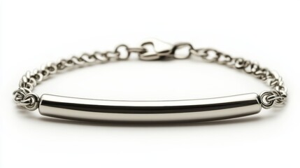 Slim bar bracelet in polished silver, isolated on white background