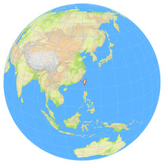 View of the earth from space showing the location of Taiwan