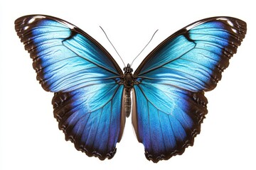 Obraz premium Close up view of a vibrant blue butterfly with wings fully spread open wide