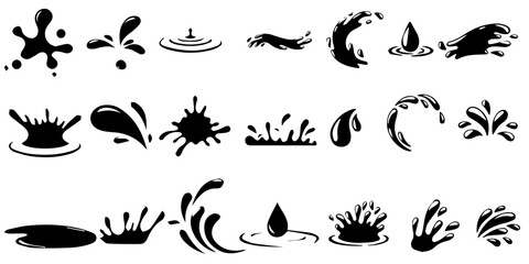 Dynamic black ink splatters, drops, streaks isolated on white, perfect for artistic design, creative projects, abstract patterns, and vibrant textures modern vector illustration