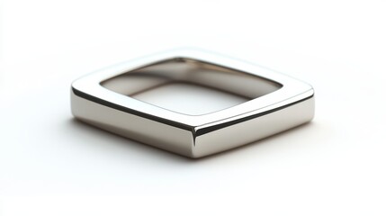 Minimalist bar ring with flat surface in silver, isolated on white background
