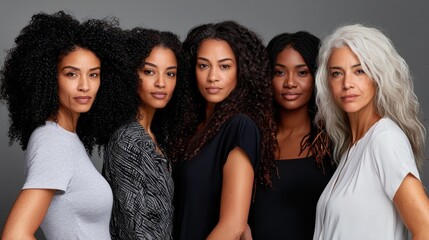 Obraz premium A group of women with different hair colors and styles are posing for a photo