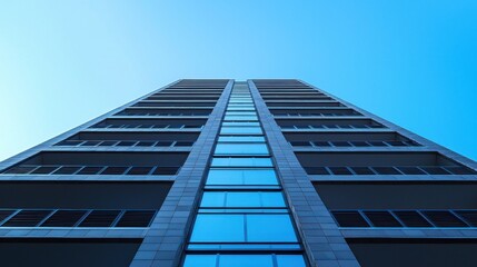Fototapeta premium A tall building with many windows and a blue sky in the background