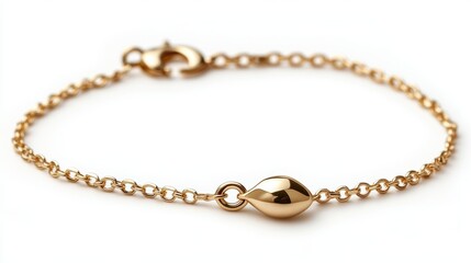 Tiny teardrop charm bracelet with clean clasp, isolated on white background