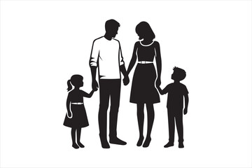 Cheerful family walking side by side silhouette vector illustration