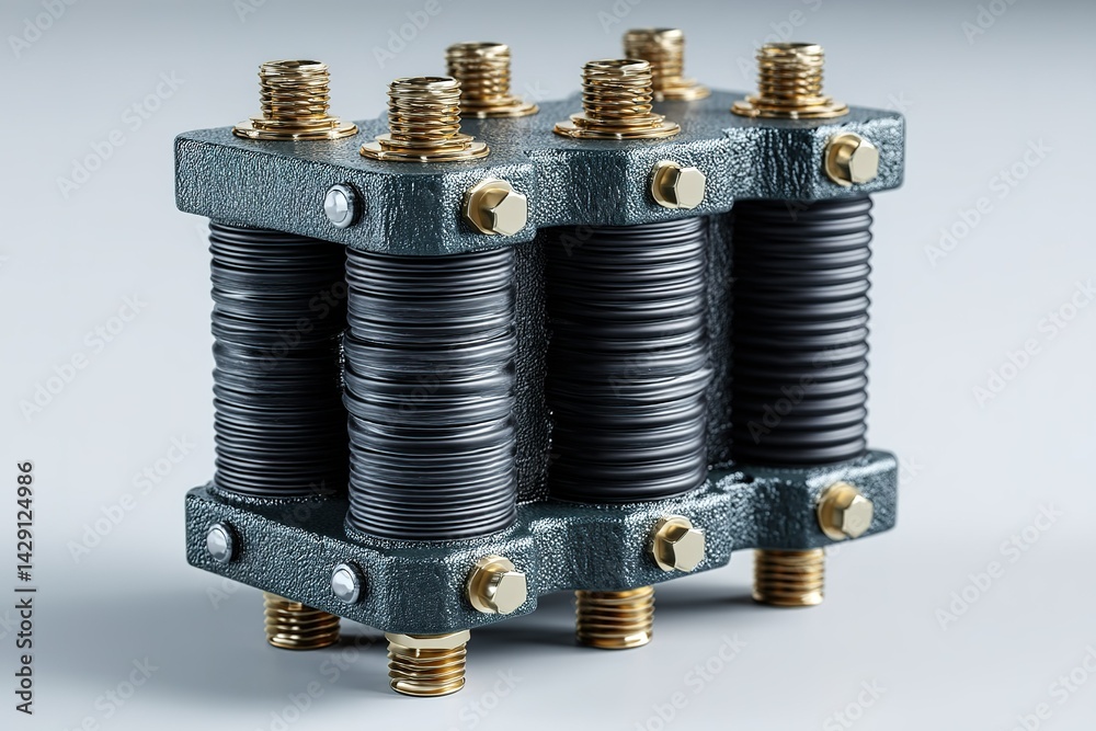 Poster component assembly showcasing a spring design with metallic connections suitable for various mechani